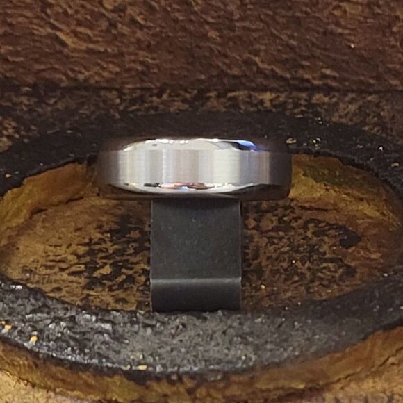 Engraved Men's Real Two Tone Silver Tungsten Wedding Ring Polished Matte Silver - Picture 8 of 8